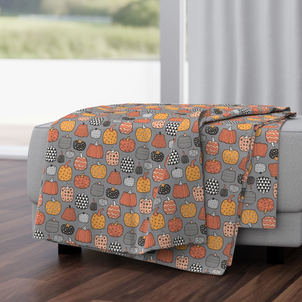 Geometric Pumpkin Fall Halloween in Black&White Orange on Grey