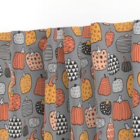 Geometric Pumpkin Fall Halloween in Black&White Orange on Grey