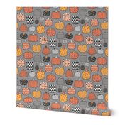 Geometric Pumpkin Fall Halloween in Black&White Orange on Grey