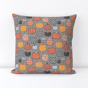 Geometric Pumpkin Fall Halloween in Black&White Orange on Grey