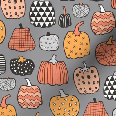 Geometric Pumpkin Fall Halloween in Black&White Orange on Grey