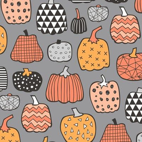 Geometric Pumpkin Fall Halloween in Black&White Orange on Grey