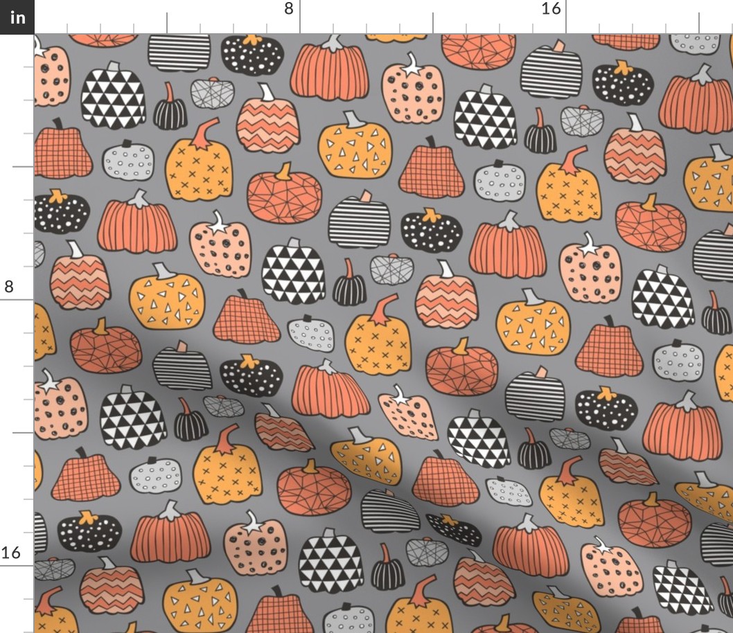 Geometric Pumpkin Fall Halloween in Black&White Orange on Grey