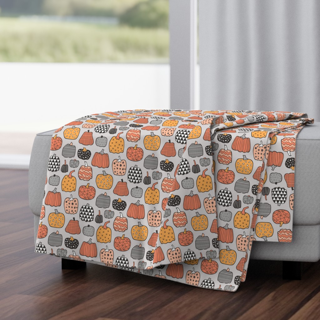 Geometric Pumpkin Fall Halloween in Black&White Orange on light grey