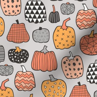 Geometric Pumpkin Fall Halloween in Black&White Orange on light grey