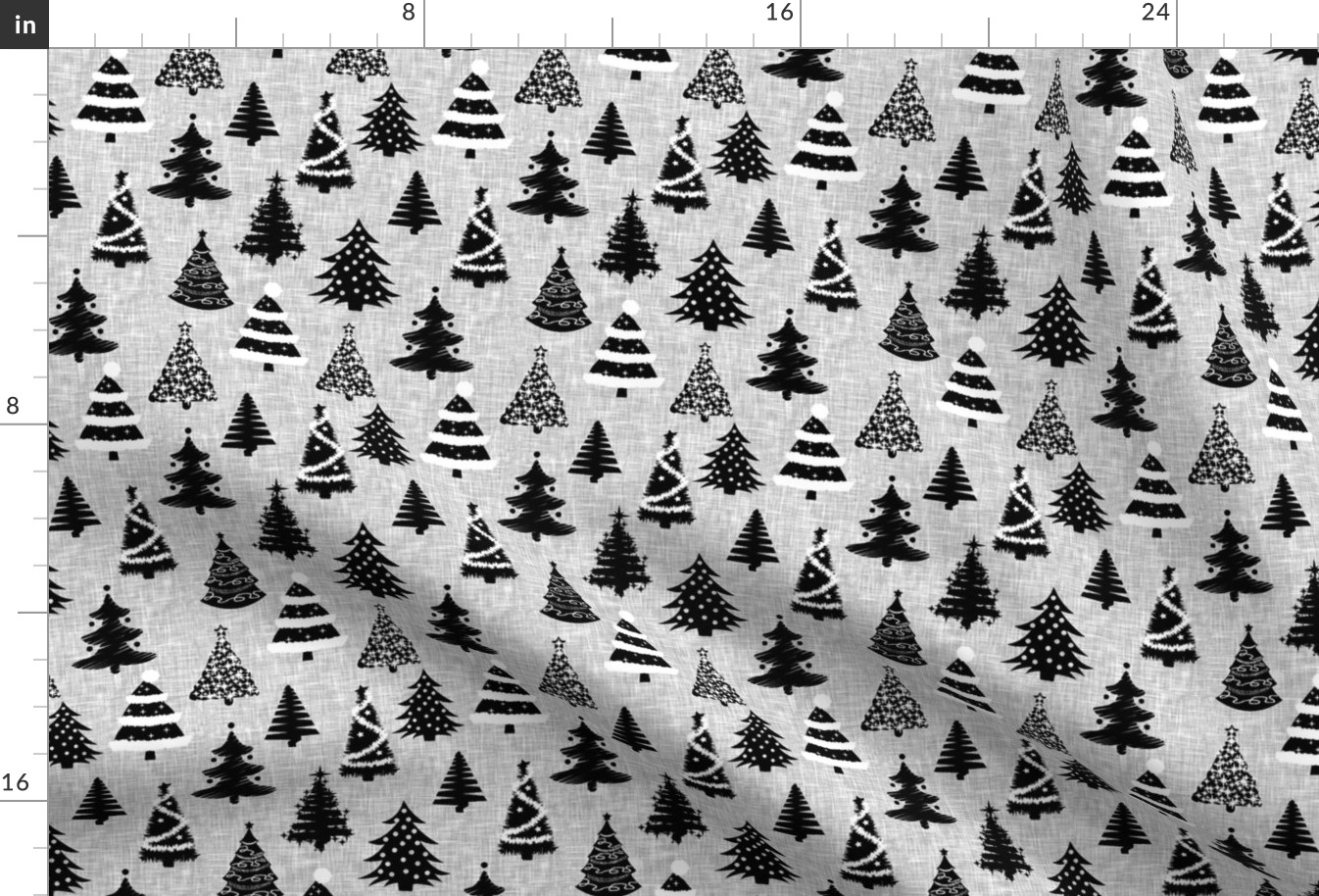Weihnachten, Baum, schwarz und weiß, Leinen, Bäume, Urlaub, einfarbig, schwarz  weiß, Leinen-, christmas Stoffe | Spoonflower