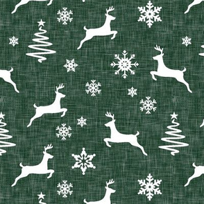 reindeer on forest green linen 