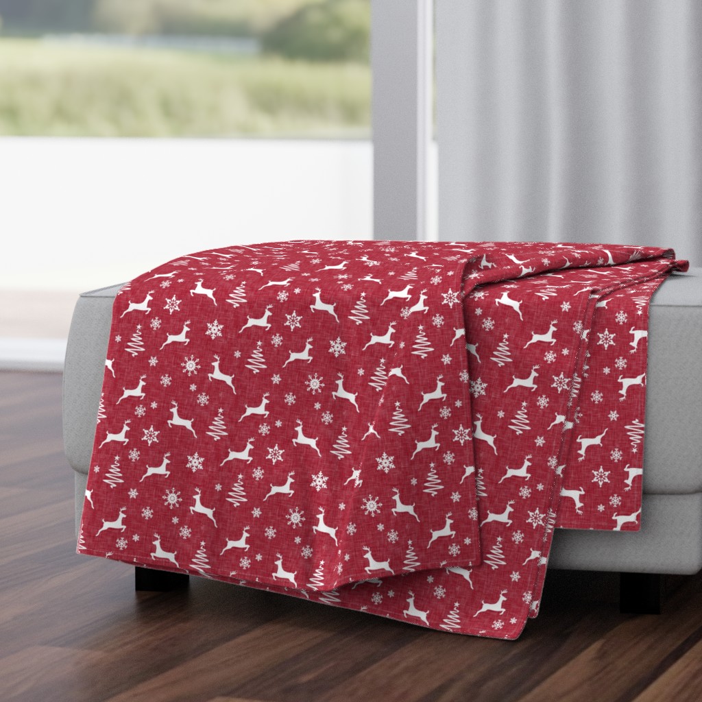 reindeer on holiday red linen