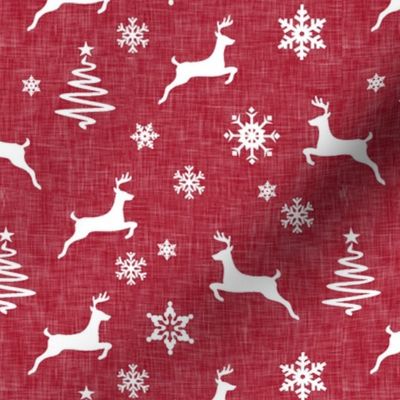 reindeer on holiday red linen