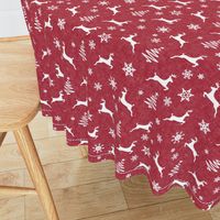 reindeer on holiday red linen