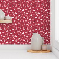 reindeer on holiday red linen