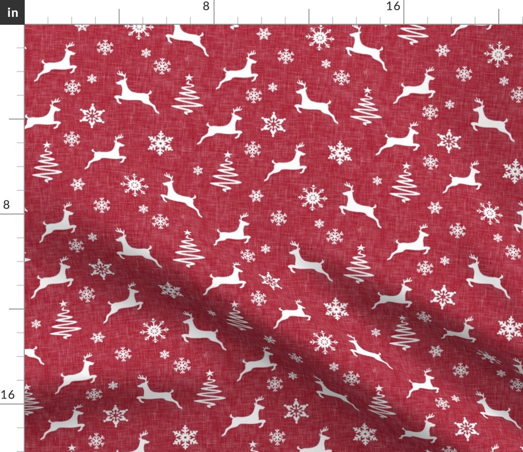 reindeer on holiday red linen