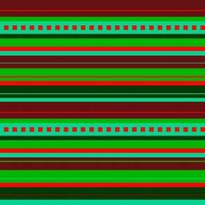 BN9  - Variegated Stripes in Greens - Turquoise - Maroon - Orange - crosswise