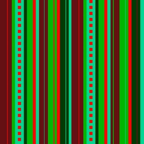 BN9 -  Variegated Stripe in Greens - Turquoise - Maroon - Orange - lengthwise