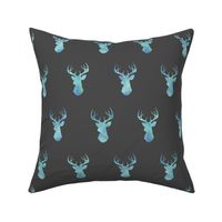 Watercolor Deer- blue on dark grey