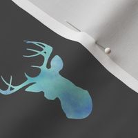 Watercolor Deer- blue on dark grey