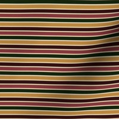 BN2 - Narrow Variegated Stripes  in Forest Green - Caramel Tan - Mauve - Burgundy Brown  - Crosswise