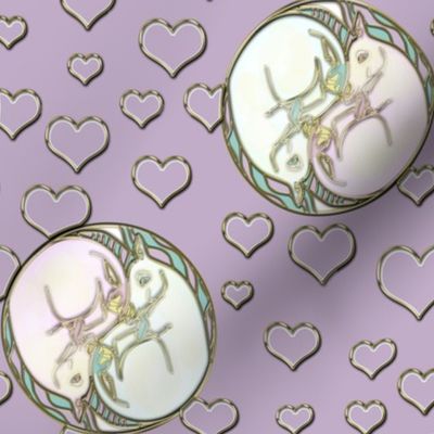 Unicorn Yin Yang with Love Hearts on Purple