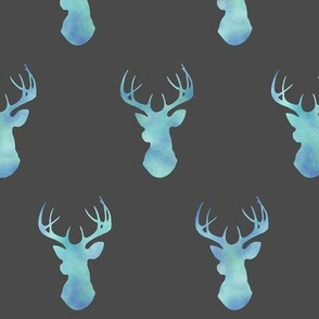 Watercolor Deer - blue/teal on dark gray - baby boy woodland