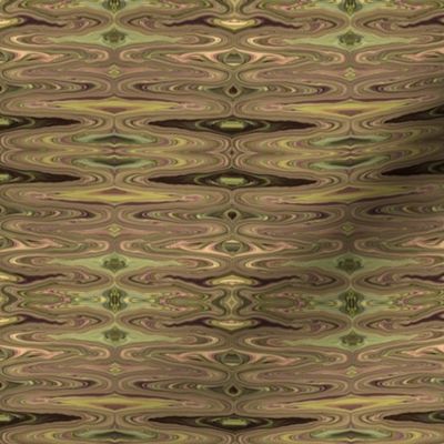 DSC1 - Small -  Surreal Dreams in Moss Green - Olive Green - Pastel Peach - Brown  - Horizontal - Crosswise
