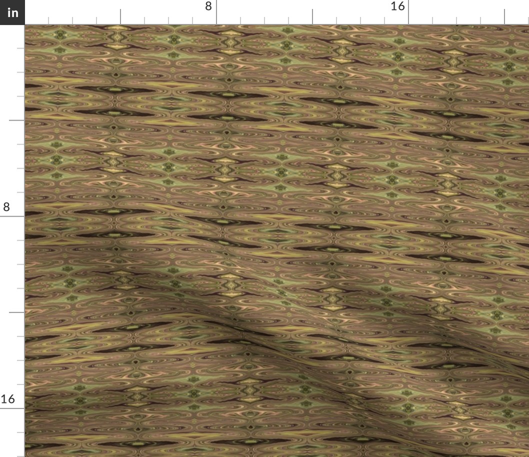 DSC1 - Small -  Surreal Dreams in Moss Green - Olive Green - Pastel Peach - Brown  - Horizontal - Crosswise