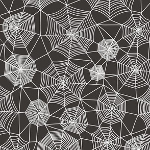 Spider web Halloween Fabric Spiderwebs White on Black