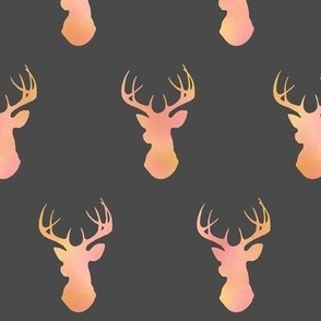 Watercolor Deer - pink/gold/coral on dark gray