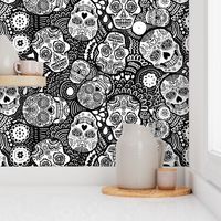 Mexican Sugar Skulls black and white (for colouring in) EXTRA SMALL