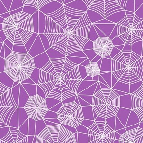 Spider web Halloween Fabric Spiderwebs White on Purpel Purple