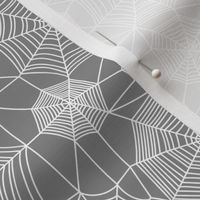 Spider web Halloween Fabric Spiderwebs White on Dark Grey