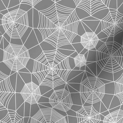 Spider web Halloween Fabric Spiderwebs White on Dark Grey