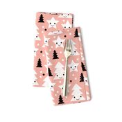 Merry christmas kawaii seasonal christmas trees and stars Japanese illustration print pastel pink