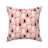 Merry christmas kawaii seasonal christmas trees and stars Japanese illustration print pastel pink