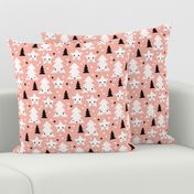 Merry christmas kawaii seasonal christmas trees and stars Japanese illustration print pastel pink