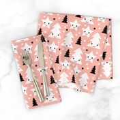 Merry christmas kawaii seasonal christmas trees and stars Japanese illustration print pastel pink