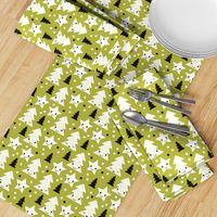 Merry christmas kawaii seasonal christmas trees and stars Japanese illustration print pastel green