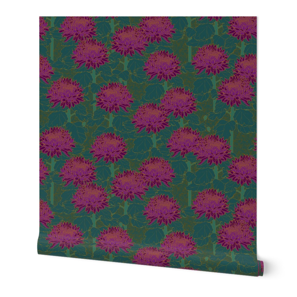 Cloisonné Chrysanthemums - Purple Teal