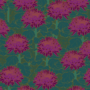 Cloisonné Chrysanthemums - Purple Teal