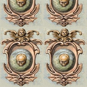 skulls grotesque cherubs angels heads earth planets Victorian gothic halloween pagan Wicca witchcraft antique bones skeletons spooky macabre morbid