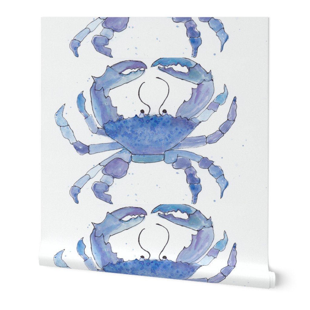 Sea Glass Blue Watercolor Crab