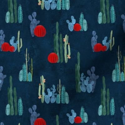 Cactus garden on deep blue-ed