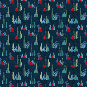 Cactus garden on deep blue-ed