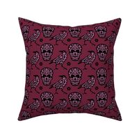 Skull Raven in Burgundy and Pink Medium