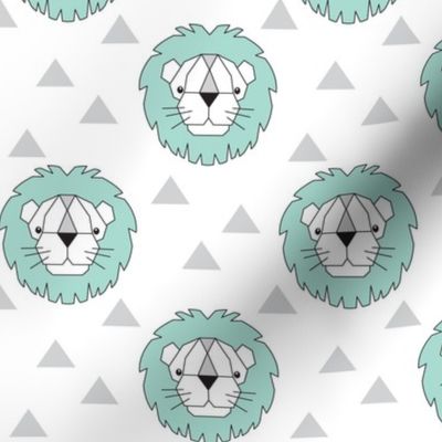 Geometric teal lions on white