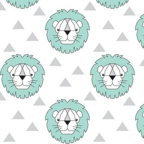 Geometric teal lions on white