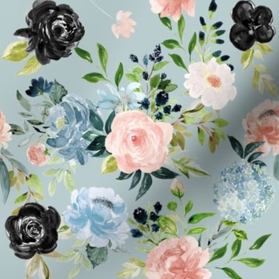 Custom / Indigo Whimsy Florals with Black Flowers