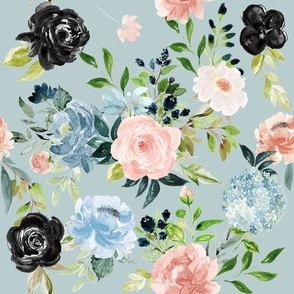 Custom / Indigo Whimsy Florals with Black Flowers