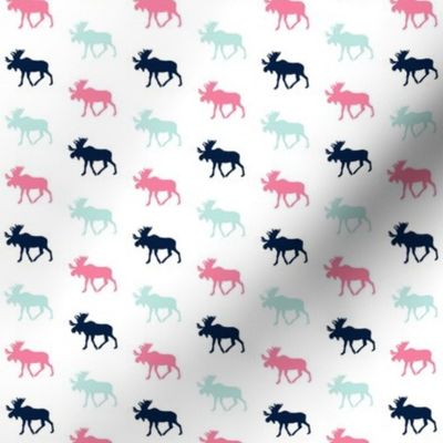 (micro print) multi moose pink on white 
