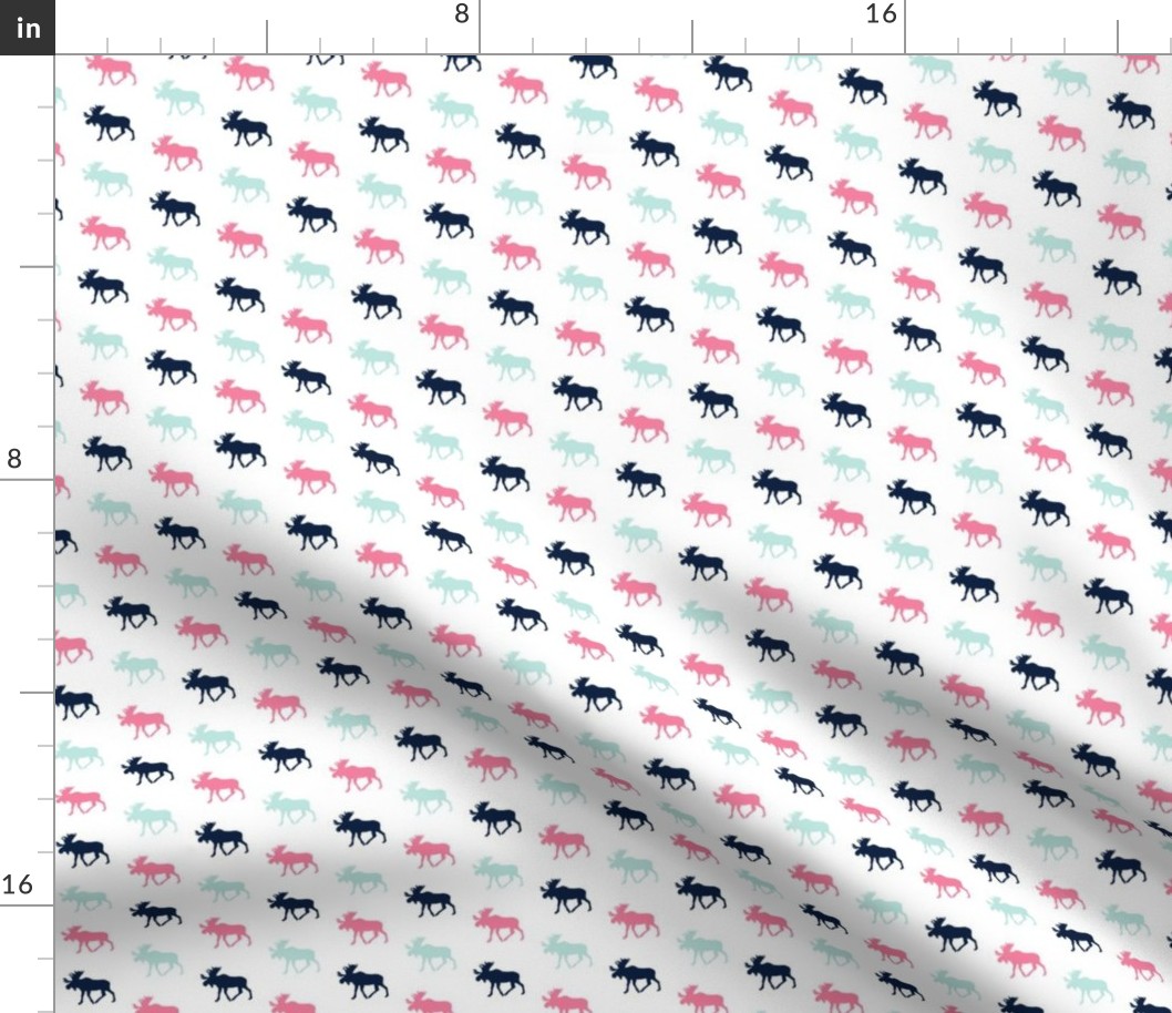 (micro print) multi moose pink on white 