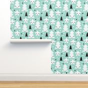 Merry christmas kawaii seasonal christmas trees and stars Japanese illustration print pastel mint